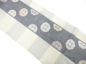 麗粋唐織　縞に花唐草模様織り出し　袋帯